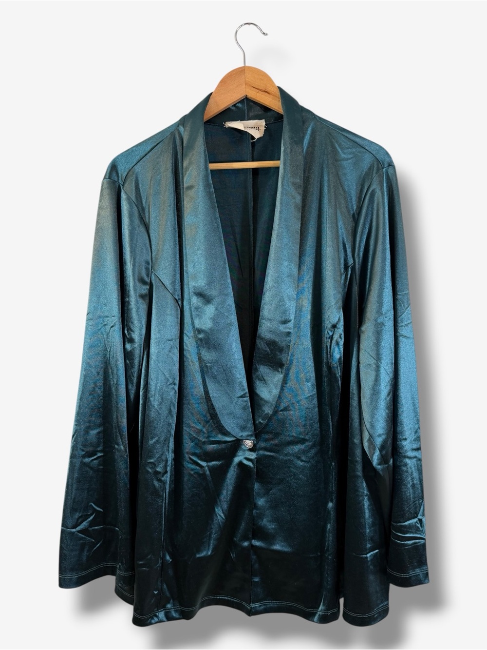 Savanna Jane Teal Satin Blazer 3X One Button Jacket Holiday Cocktail Evening